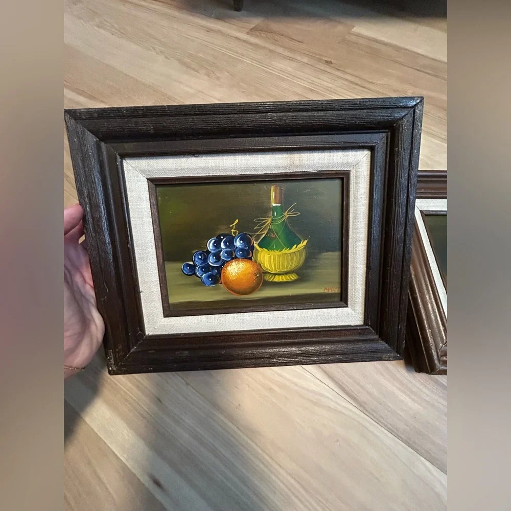 Hand Crafted Brown and White Framed Still Life Pair